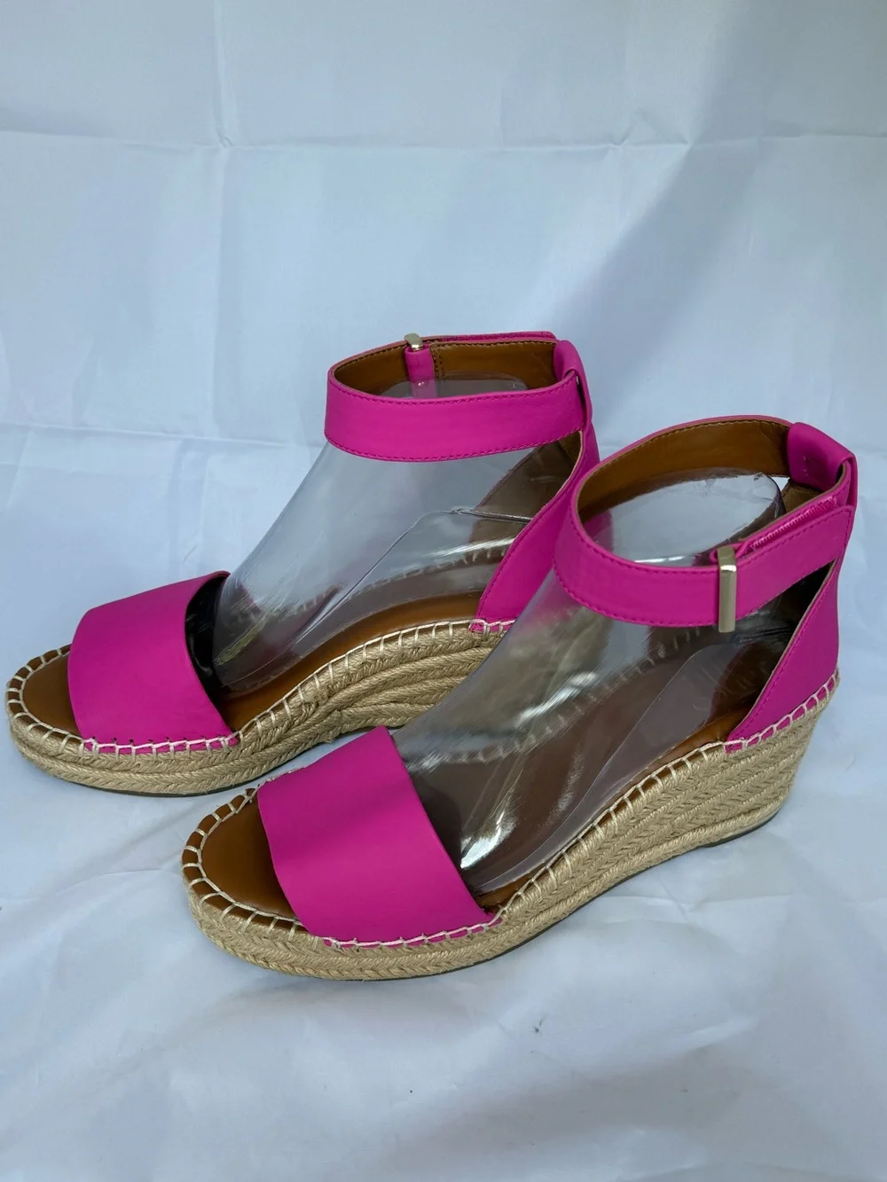 Franco Sarto Clemens Raffia Espadrille Wedge Sandal Pink Leather Size 8.5 with